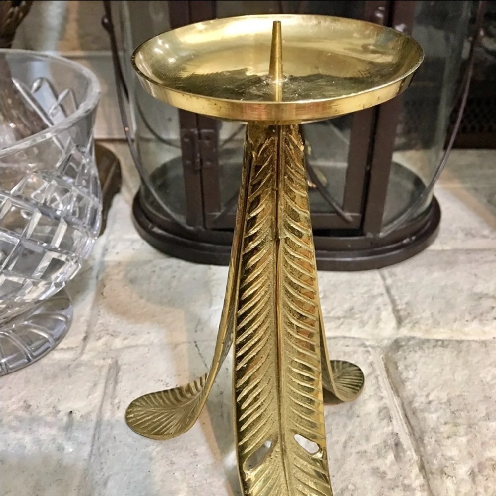 Vintage Brass Candle Holder Made in 1992 Tropical Leaves